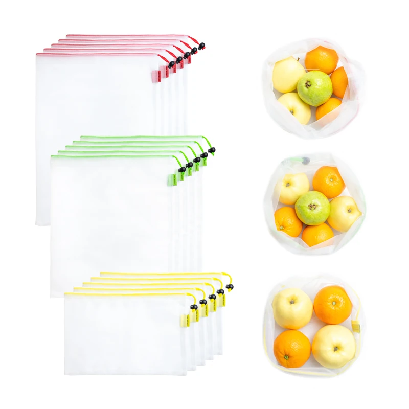 

Многоразовые сетчатые продуктовые сумки, Экологически чистая, менее легкая и прозрачная сумка для хранения продуктов