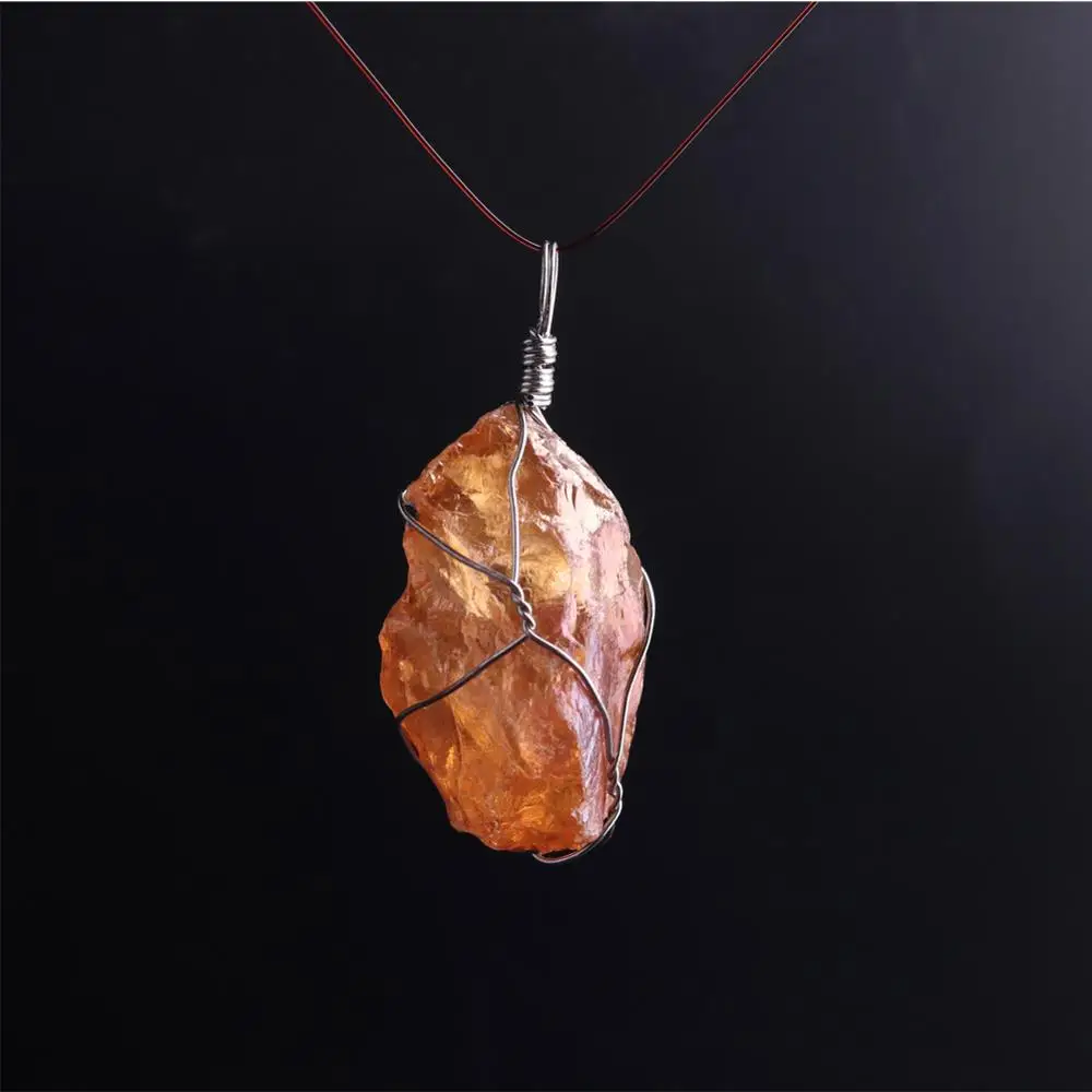 

6 шт настроение меняется камень ожерелье с натуральным желтым кристаллом камня кварца ручным заводом ожерелье для изготовления ювелирных и...