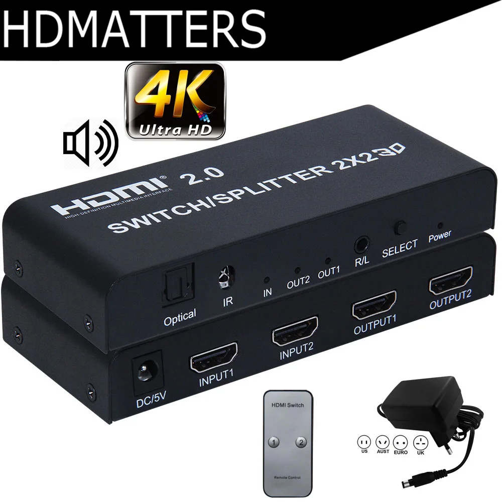2x2 HDMI сплиттер 2,0 Переключатель HDMI 1,4 сплиттер коммутатор 3X2 HDMI аудио видео конвертер адаптер поддерживает 3D 1080p 4K 2X2,2X8,3X2