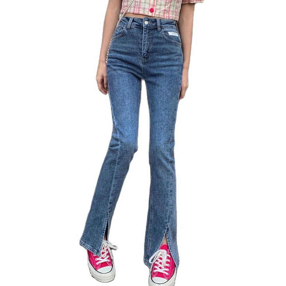 

2XL Plus Size High waist jeans women's summer 2021 summer Korean fashion split stretch trousers women's clothing