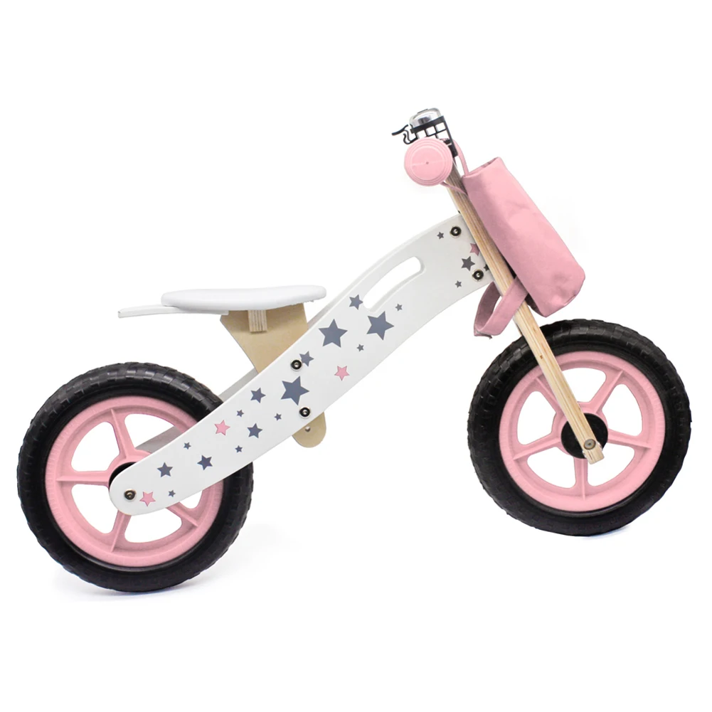 

Wooden Toys Wooden Balance Bike Star Model With Bag Bell Pink Children Kids Early Learning Educational Funny Birthday Gift Toy