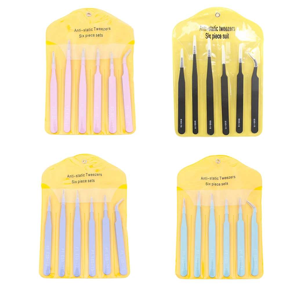 Пинцет из нержавеющей стали антистатические 6 шт./компл. 4 цвета ESD10 11 12 13 14