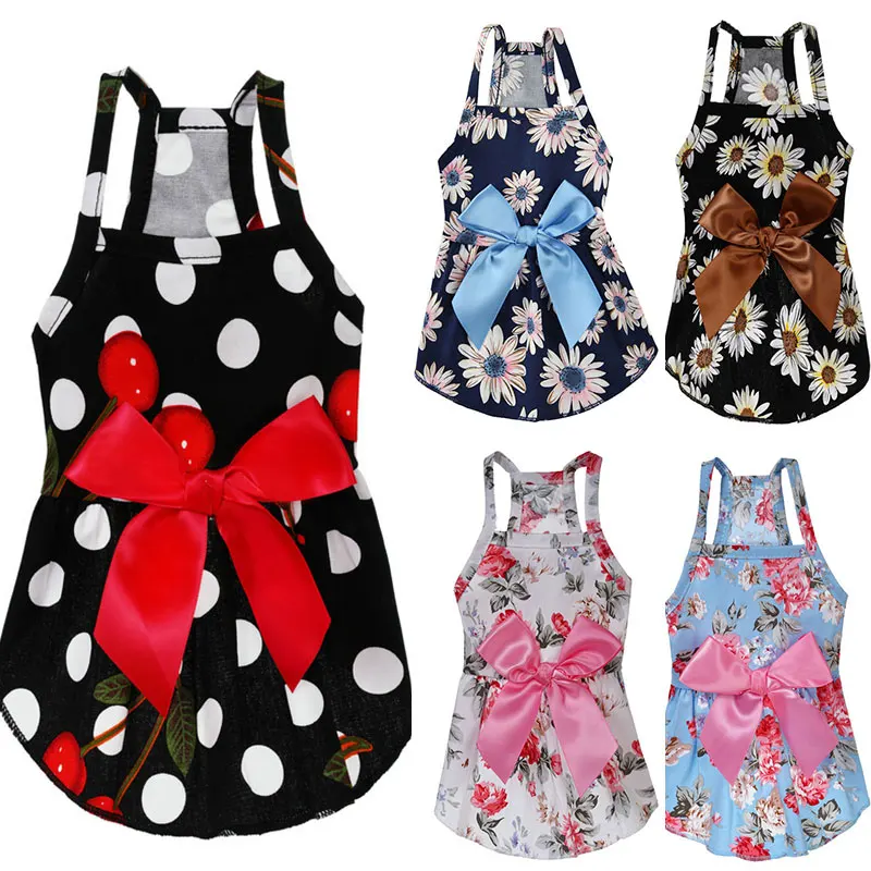 

Summer Dog Dress For Small Medium Dogs Polka Dot Flowers Princess Skirt Dog Clothes Bow Wedding Dresses York Clothes Pet Dress