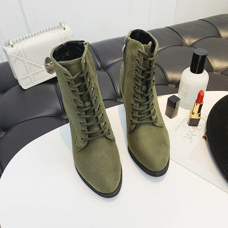 Новые красивые женские ботильоны зеленого цвета размера плюс 35-53 Осенняя модная