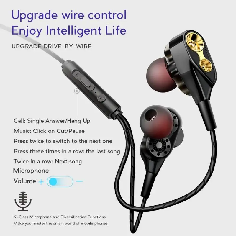 

3.5 mm Wired Earphone Copper ring speaker phone wire headset in-ear sports headset Earphones Headphones For Smart Phone