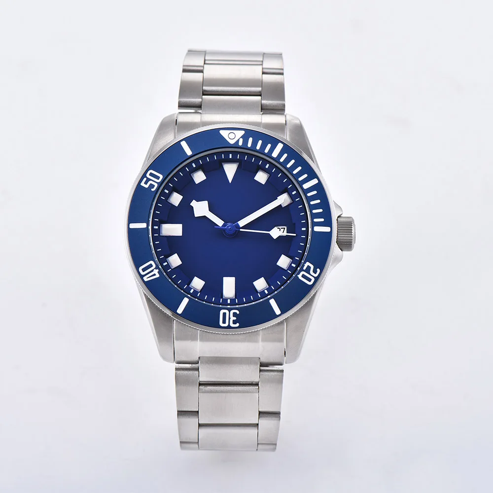 

42.5MM watch automatic movement men's luminous pointer sterile blue dial mineral glass calendar steel bracelet case D3108