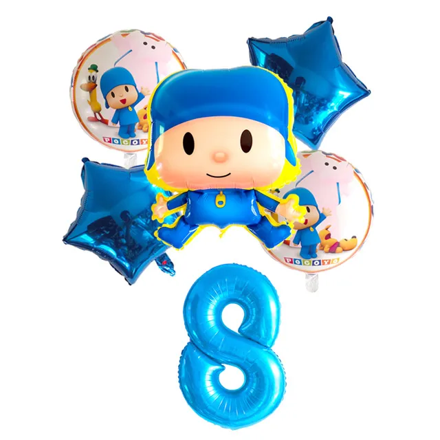 6 шт./партия Pocoyo номер фольги Воздушные шары набор детский душ День Рождения Вечеринка крестины Декор поставки детские игрушечные фигурки из мультфильма globos - Цвет: Синий