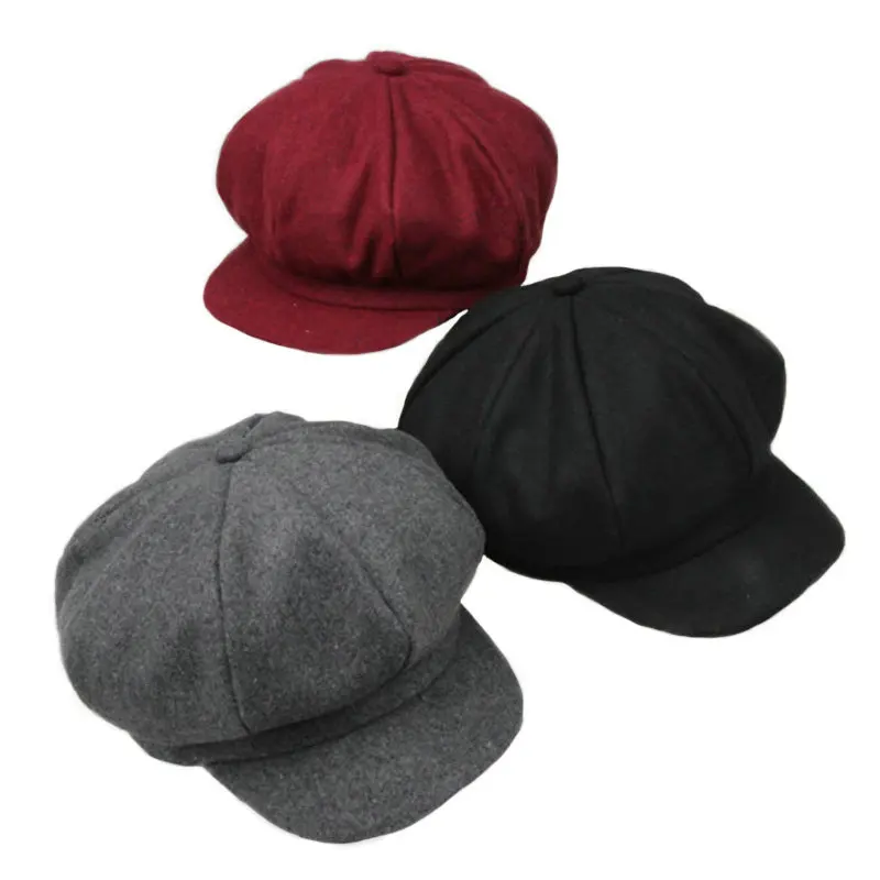 Милая шерстяная детская шапка восьмиугольная регулируемая в стиле ретро для