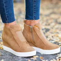 new women pu leather shoes female wedge flat shoes solid walking sneakers ladies zipper platform sandals zapatos de mujer
