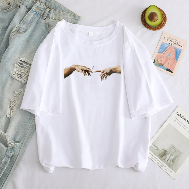 

Michelangelo David Hands Print Women T Shirt T-shirt Tshirt Femaale Clothes Aesthetic Harajuku Ulzzang Graphic 90s Summer Top