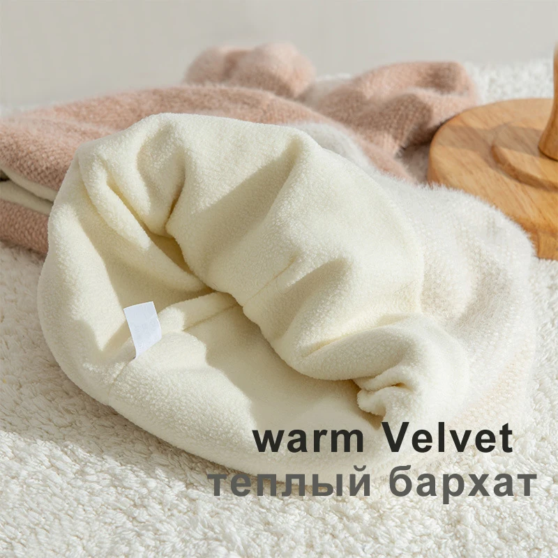 Женская вязаная шапка с кроличьими ушками осенне зимняя теплая бархатная Шапка