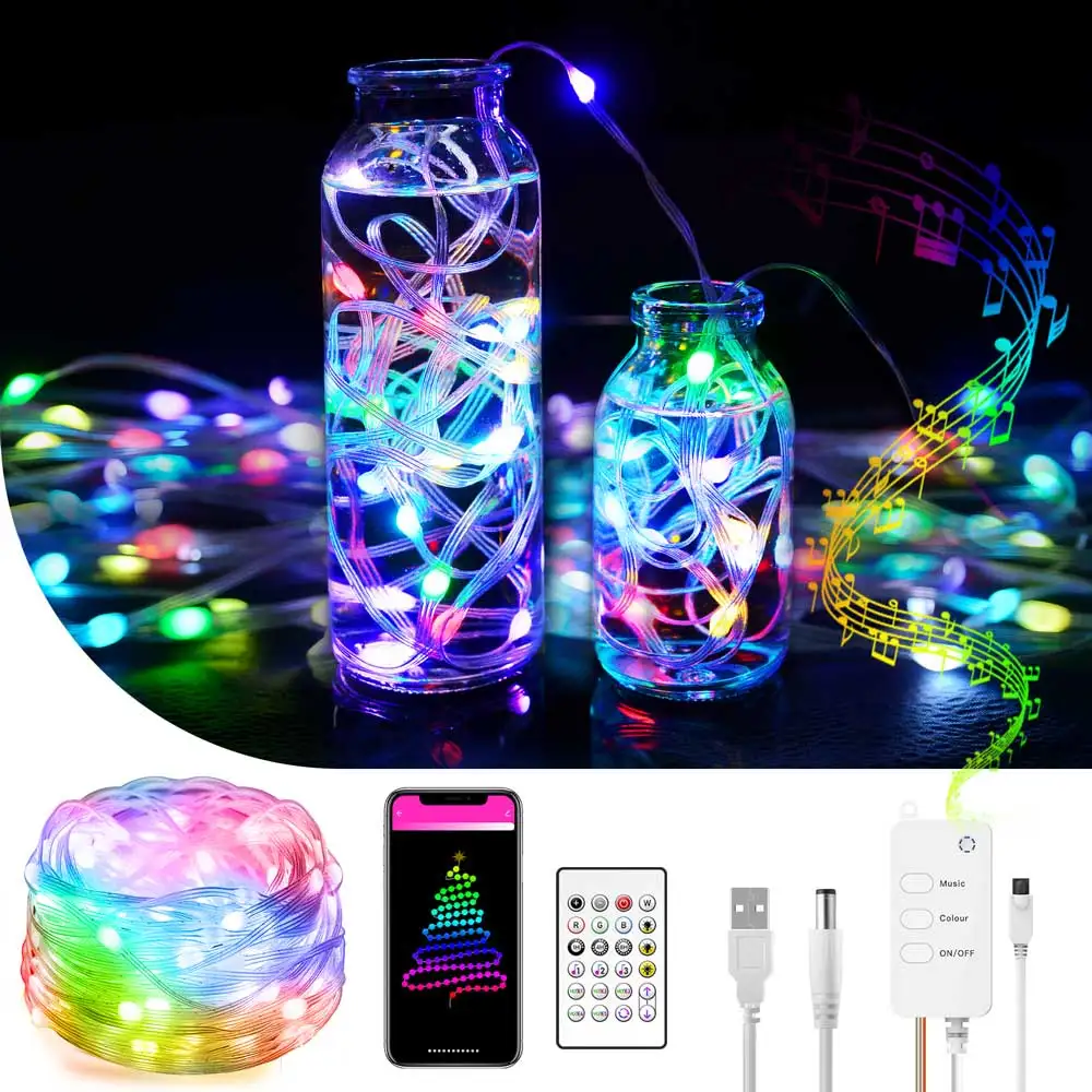 

Wifi LED fairy lights with Tuya app to control multiple color scenes to set up music vibration support Alexa Google Home