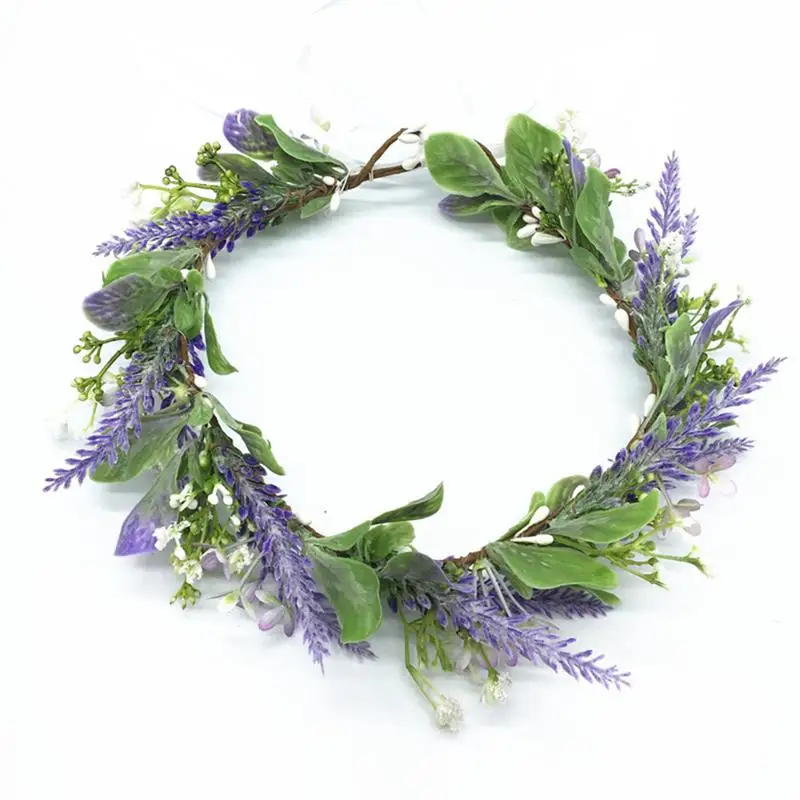Bridal Flower Crown Artificial Lavender Hair Wreath Floral Headpiece For Beach |