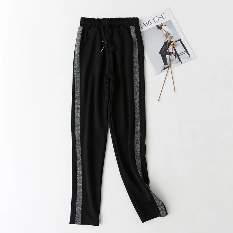 Sliver side HOUZHOU/женские спортивные штаны для бега, корейские брюки Харадзюку, свободные, OL, длина по щиколотку, спортивные штаны с высокой талией, женские брюки, цвет сбоку - Цвет: Sliver side