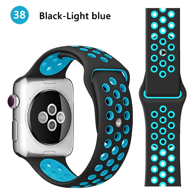 black-light blue Силиконовый ремешок для Apple watch band 42 мм 38 мм iWatch 4 band 44 мм 40 мм браслет часы correa резиновый ремешок для часов Apple watch 4 3 2 1 - Цвет ремешка: black-light blue