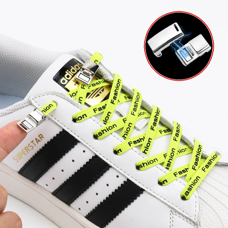 

Metal lock Magnetic Shoe Laces Elastic Easy to remove No Tie Shoelaces Letter Printing Child Adult Lazy Shoelace 1 Pair
