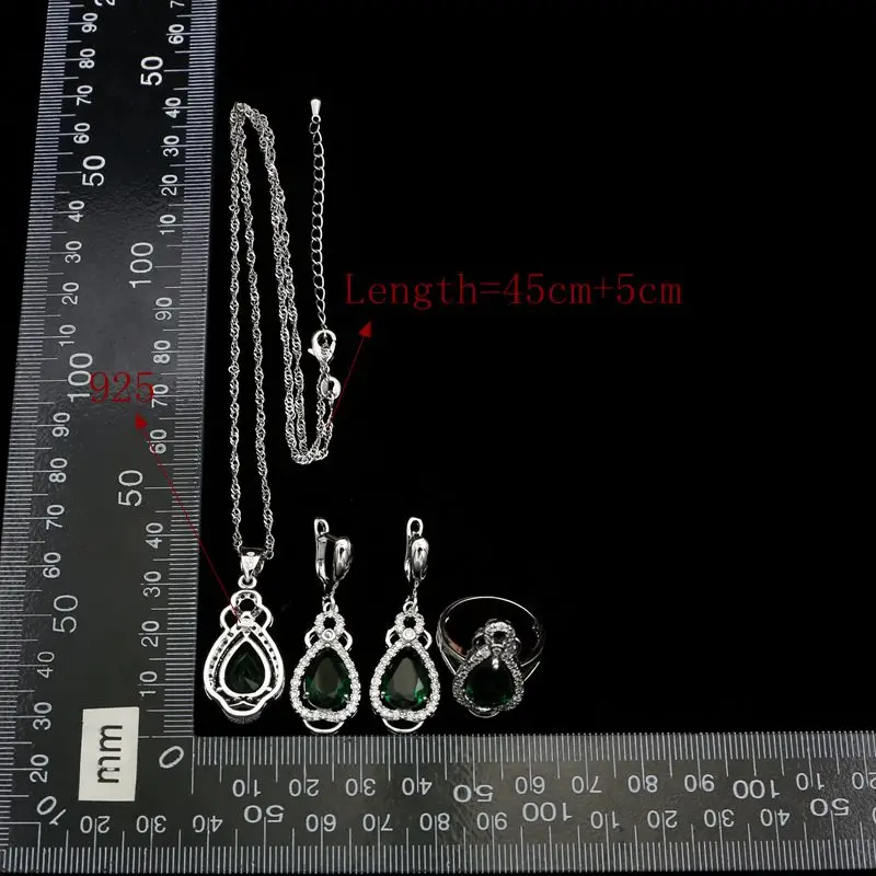 925 Sterling Silver Jewelry Sets For Women Natural Green Cubic Zirconia White Crystal Earrings/Pendant/Necklace/Ring/Bracelet | Украшения и