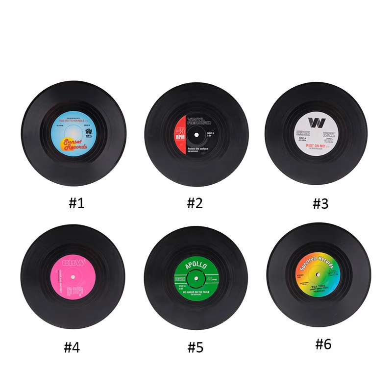 

6 Pcs/ set Home Table Cup Mat Creative Decor Coffee Drink Placemat Spinning Retro Vinyl CD Record Drinks Coasters