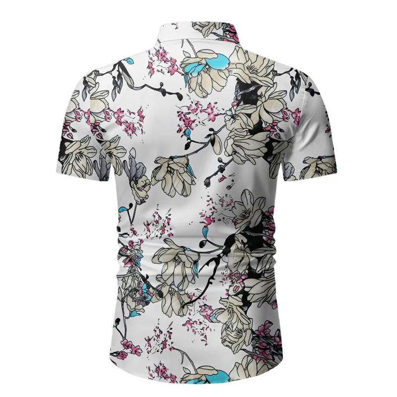 Shenrun Men Shirts Spring Summer Short Sleeve Casual Beach Shirt New Fashion Hawaiian Flower Pattern Daily Life Work White Blue | Мужская