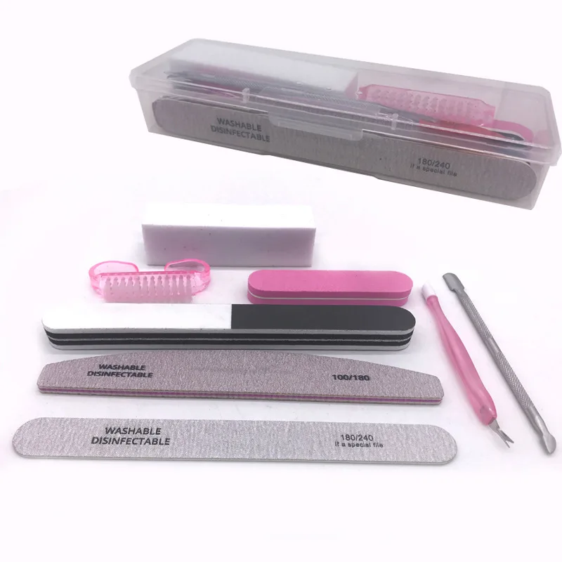 

8 Pcs Nail Art Kits with Nails File Buffer UV Gel Polish Remover Dust Brush Cuticle Pusher Manicure Tools NAK004