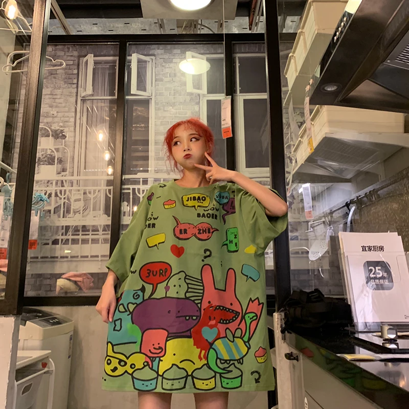 Модная футболка с принтом одежда изображением маленького монстра короткий рукав