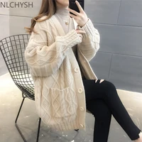 cardigan women long warm solid six colors single breasted pockets comfortable fashion korean style casual all match simple chic