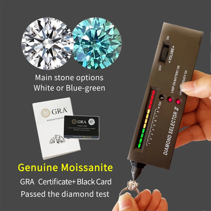 Оптовое сине-зеленое кольцо из муассанита для женщин с покрытием стерлингового