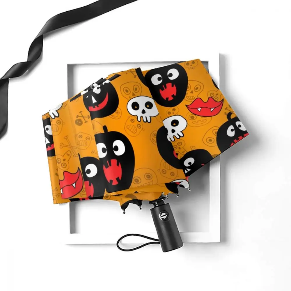 Online Ombrello Automatico Pieghevole Resistente Al Vento Auto Zucca Di Halloween Il Giorno Dei Morti Ombrelli Antivento Pioggia Per Uomo Ombrellone