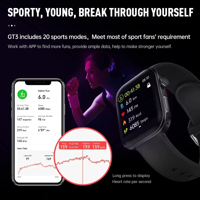 Смарт часы Ninkear GT3 Pro совместимые с Bluetooth SmartWatch функцией вызова пульсометр шагомер