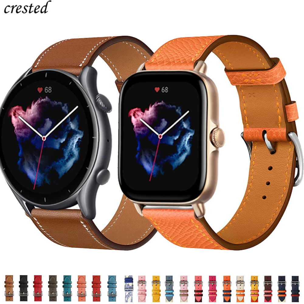 Кожаный ремешок для смарт-часов Amazfit GTS/2/2e/3/GTS2 Mini/GTR/3/Pro/GTR2/47 мм/42 мм/stratos bip 20 мм/22 мм |