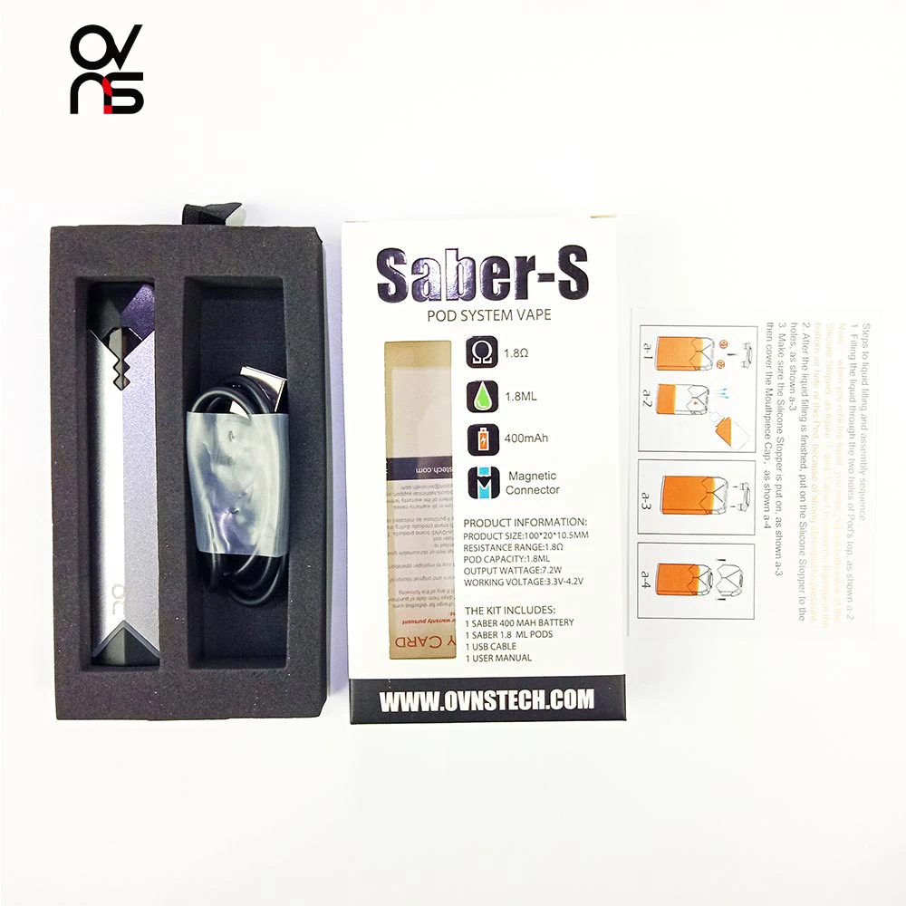 Оригинальный Ovns Saber S Starter Pod Kit Vape комплект с 1 8 мл электронных сигарет картриджи
