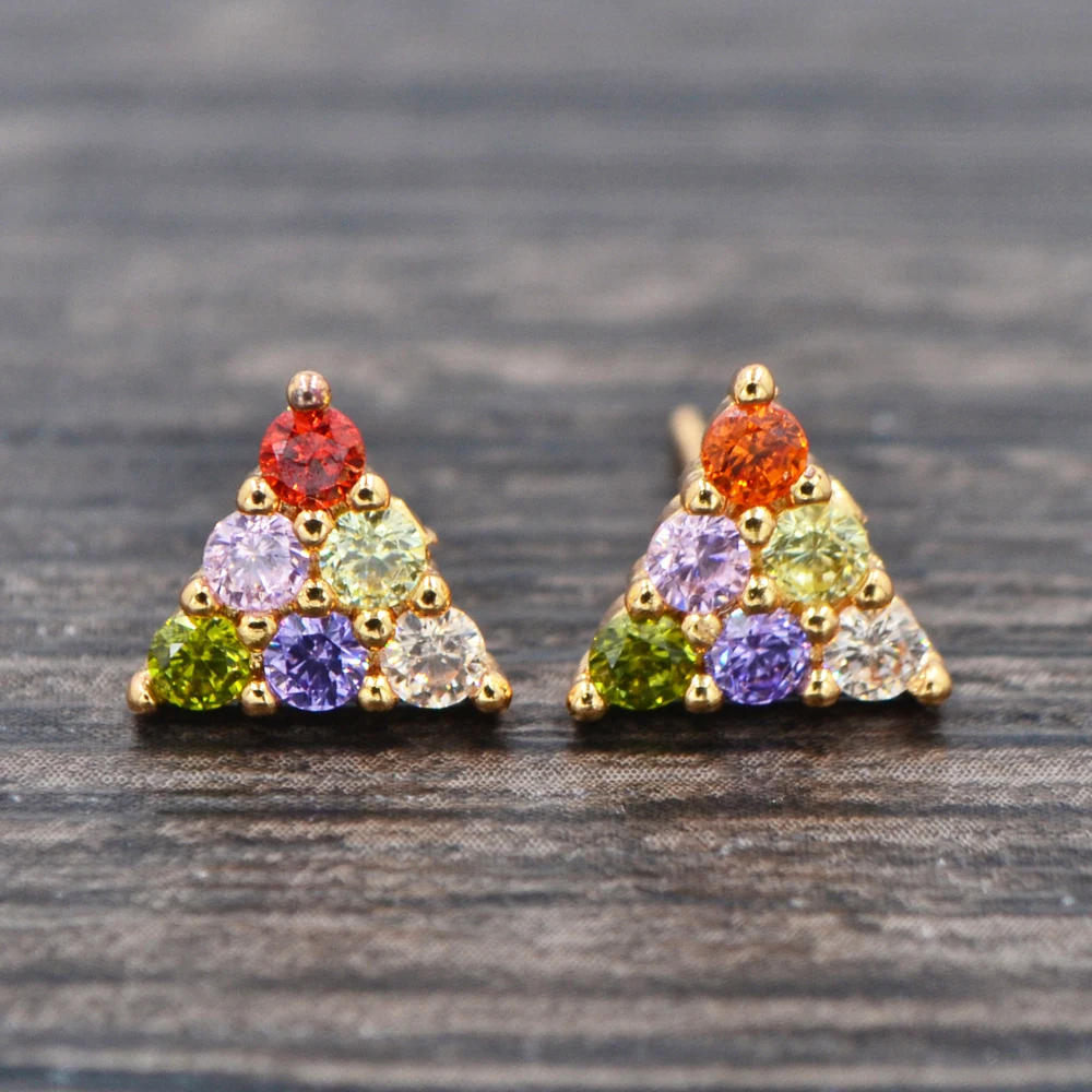 Модные женские золотые разноцветные кубические циркониевые треугольные CZ