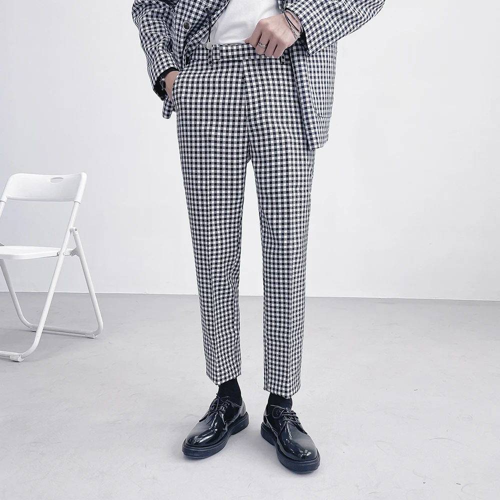 

Брюки мужские клетчатые, деловые, повседневные, для офиса, на свадьбу, 2021