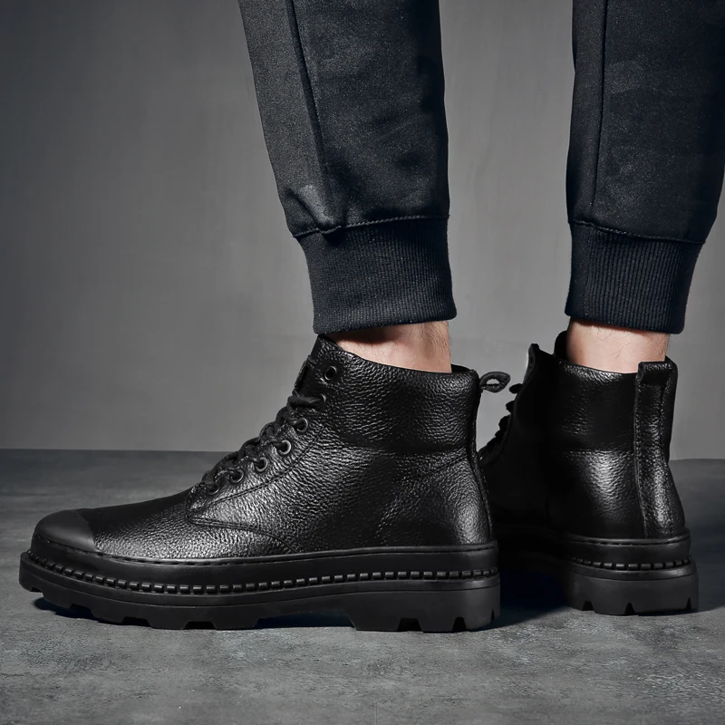 

Winter Boots Men Genuine Leather Shoes lace up Men Ankle Boots Warm Plush snow boots Winter Male Footwear Military Booties