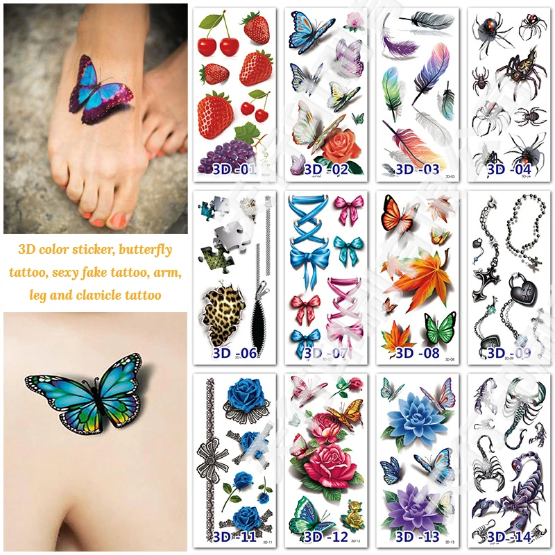 

1pc 3D Color Sticker, Butterfly Tattoo,sexy Fake Tattoo,leg and Clavicle Tattoo Fake Tattoo for Woman Arm Tattoo Art Stickers