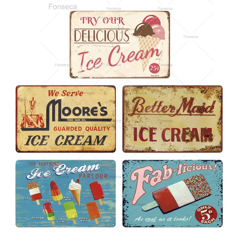 Знаки для мороженого металлическая винтажная табличка в стиле ретро