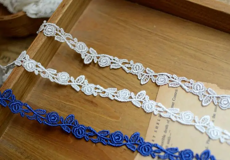 5 метров белый синий цветок кружевная отделка вязаная Свадебная вышивка сделай