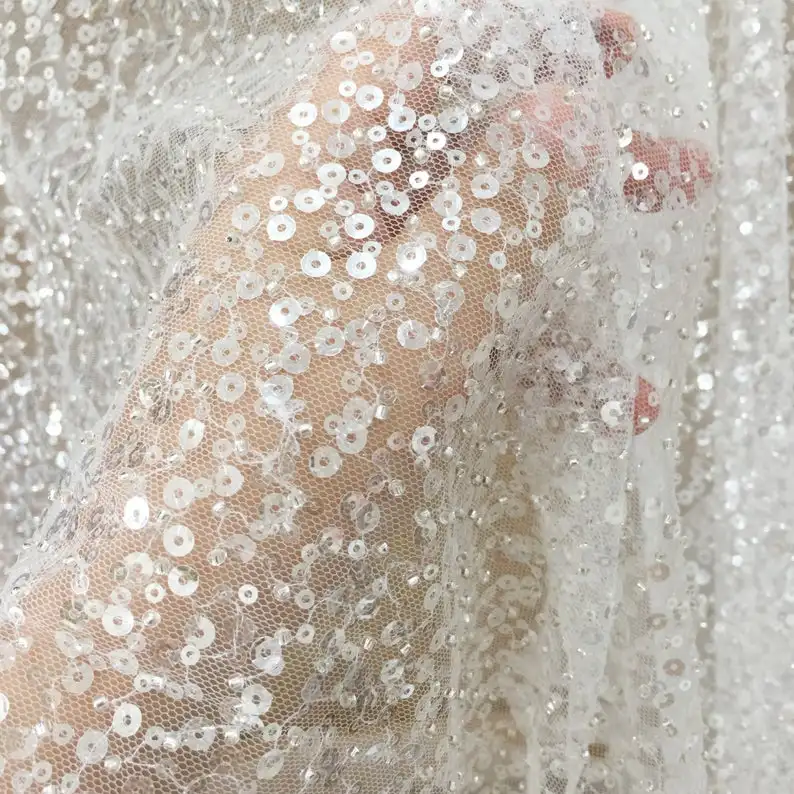 1 ярд High End 3D beaeded свадебные платья оптом кружевная ткань с блестками объемный