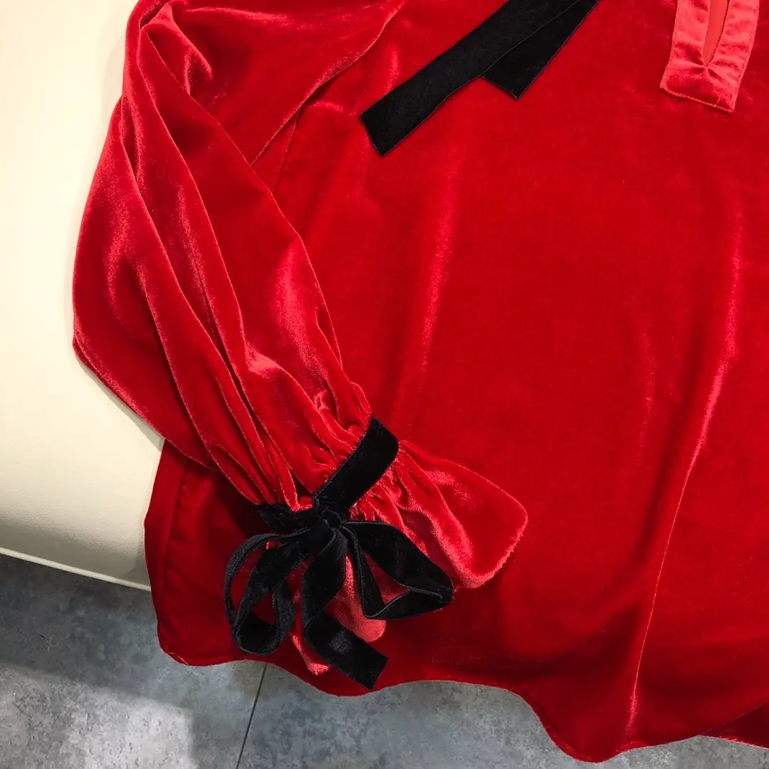 

2020 New Ladies Fashion Long Sleeve Sexy Casual Solid Color Silk Velvet Nail Diamond Ribbon Shirt 1119