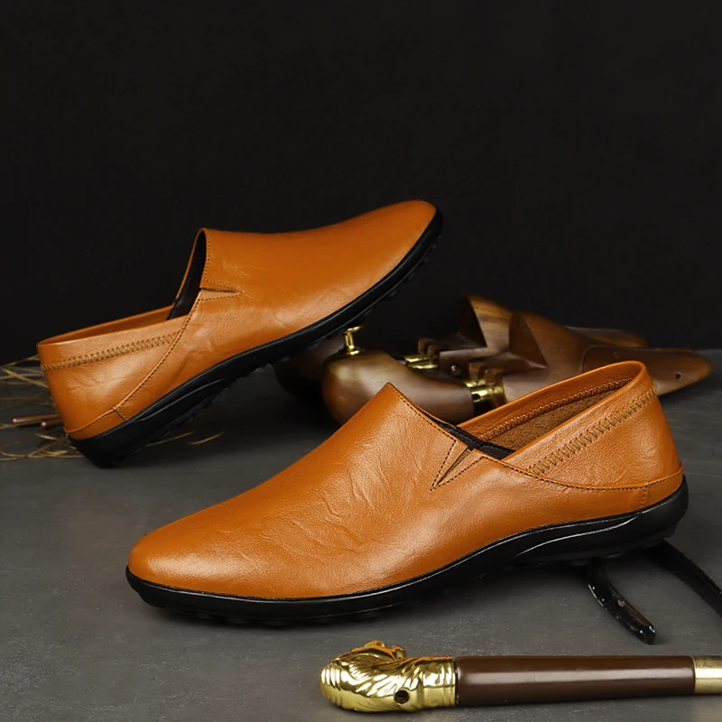 Новые мужские повседневные туфли из натуральной кожи летние лоферы Мокасины