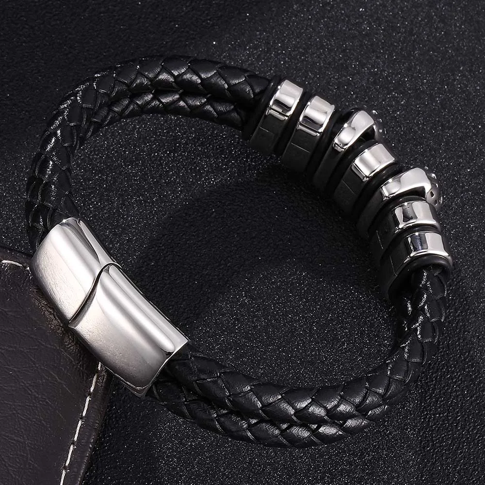 Винтажный двойной плетеный кожаный браслет мужские украшения панк браслеты из