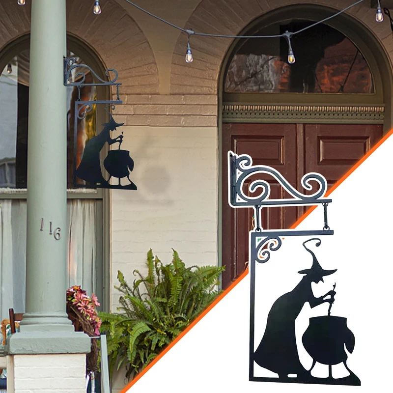 

Metal Vintage Witch Shape Cast Iron Garden Corner Sign Mysterious Witch Statue Witch Decorative Ghosts Doorframe Decor