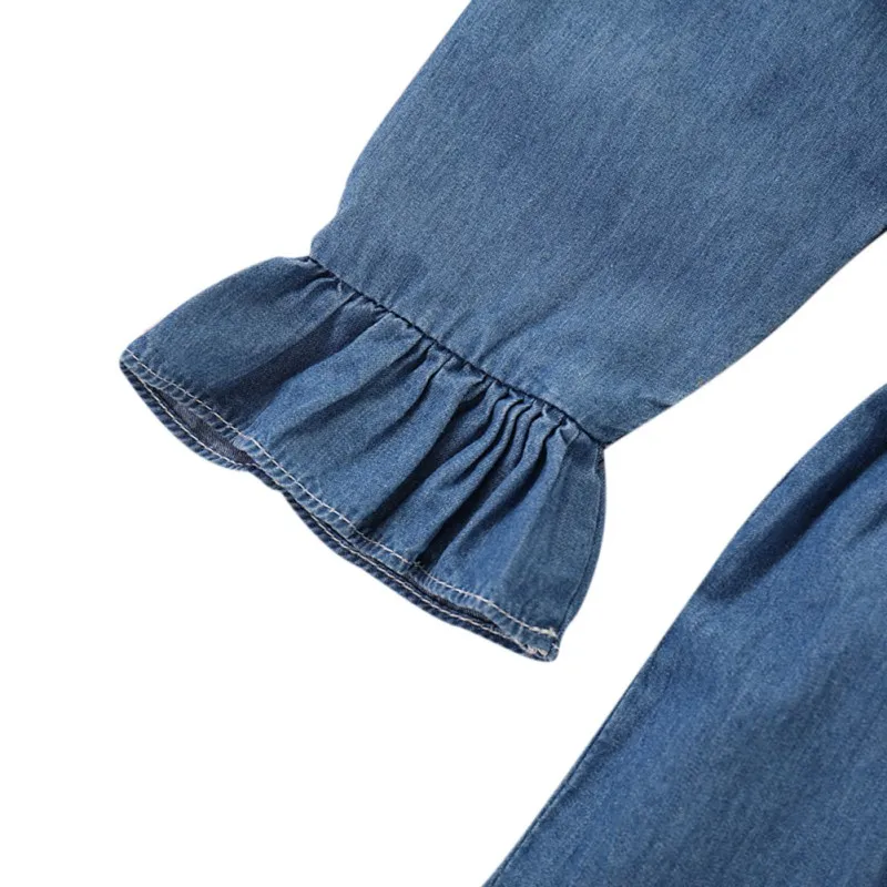 Повседневное джинсовое платье с длинными расклешенными рукавами для маленьких