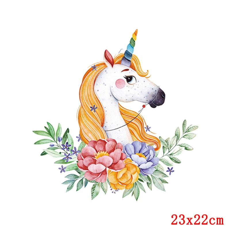 

Unicorn Cat Patch Leopard Thermo-stickers On Clothes Dog Applique Fashion Animals Flower Iron On Transfer For Clothing Patch