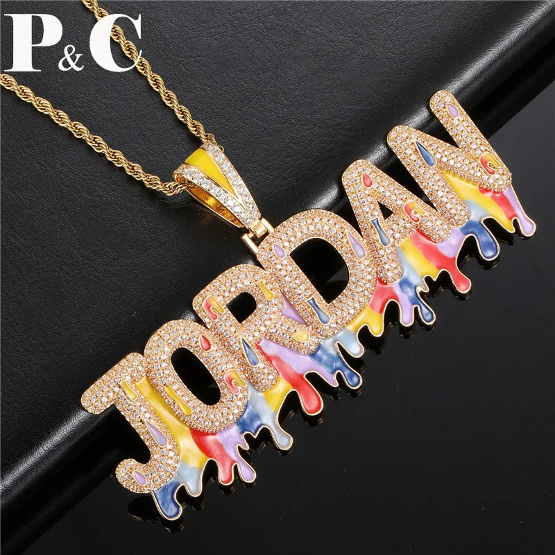 Custom Name Drip Real Gold Color Glow In Dark Late Ice Out Pendant  Hip Hop Jewelry