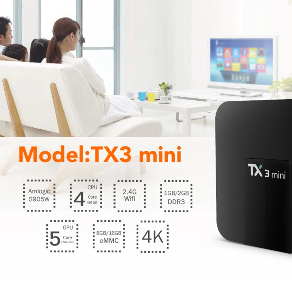 Мини-смарт-ТВ-бокс Crenova TX3 Android 8 1 2 Гб 16 четырехъядерный телеприставка 4K WiFi