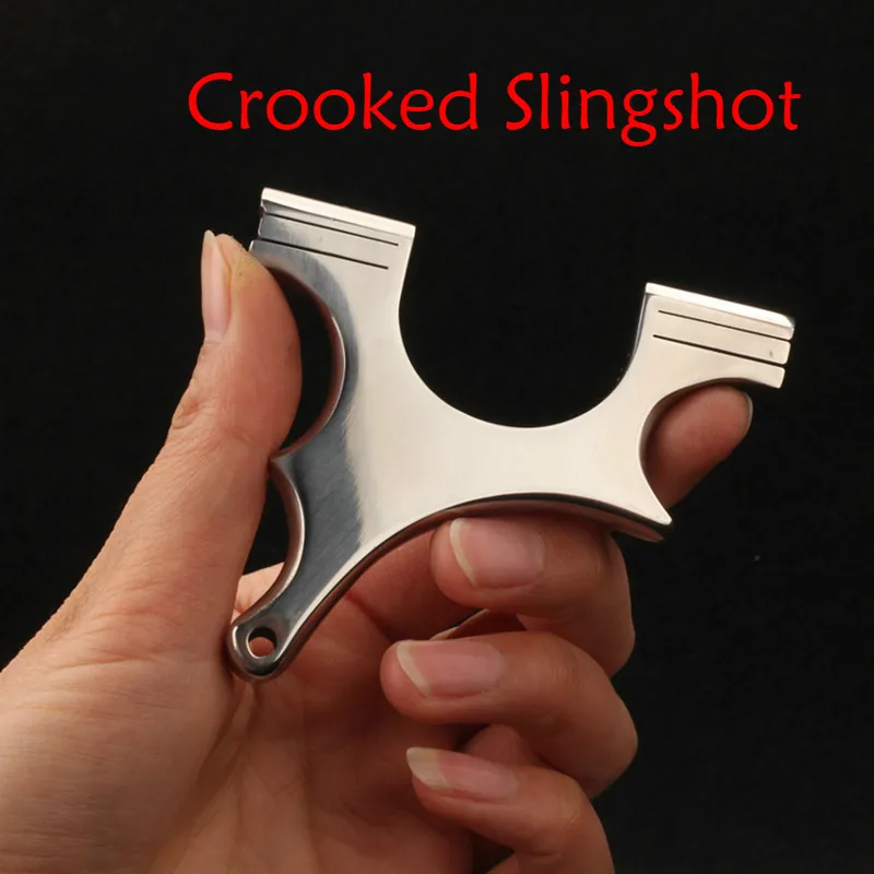 

Stainless Steel Slingshot Pocket Bow Flat Skin Crooked Binding Handle Outdoor Catapult Over The Top Precise Outdoor Catapult