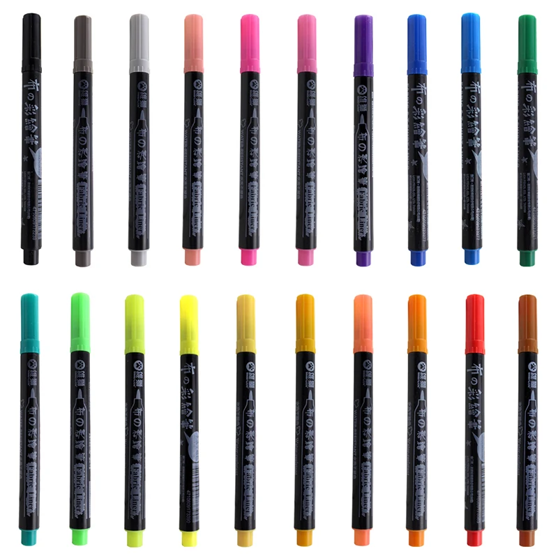 20 Colors 1mm Permanent Art Marker for Fabric T-shirt Liner Textile Ink Cloth Paint Color DIY Design Artist | Канцтовары для офиса