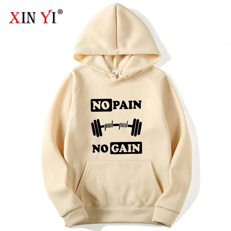 

XINYI Fashion Brand Men's Hoodies no pain no gain print Blended cotton Spring Autumn Male hip hop tops man hoodies top hoodies