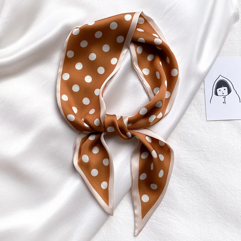 

New Spain Silk Scarf Women Black Dot Neck Long Thin Scarves Office Lady Shawl Bandanas Muslim Hijab Bag Dress Foulard 100*10cm